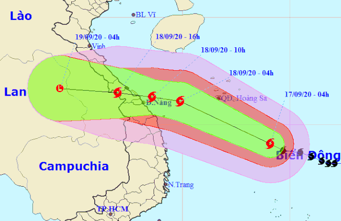 Vị trí và dự báo đường đi của bão số 5 - Nguồn: Trung tâm Dự báo khí tượng thuỷ văn quốc gia
