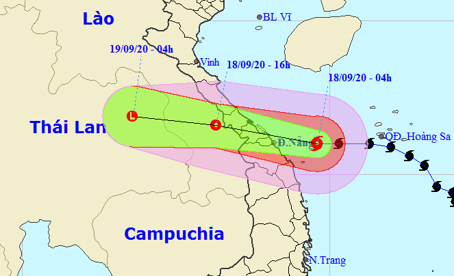 Dự báo vị trí và dự báo đường đi của bão số 5 - Nguồn: Trung tâm Dự báo khí tượng Thủy văn quốc gia