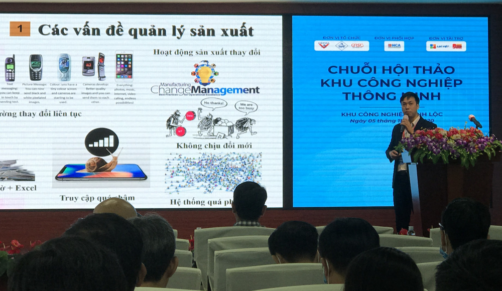 Ông Nguyễn Ngọc Văn Thành, Giám đốc AES, một trong nhiều chuyên gia trình bày về các công nghệ, ứng dụng mới vào KCX - KCN thông minh. Ảnh: Nguyễn Ngọc  