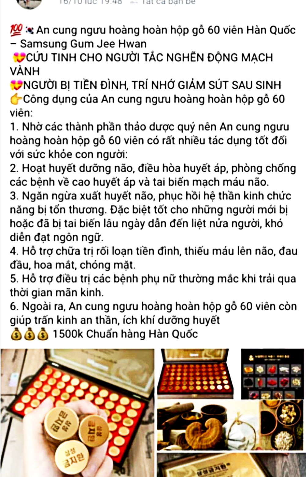 Trang Facebook và loại thuốc mà bà Nguyễn Thị L. mua uống và phải nhập viện  