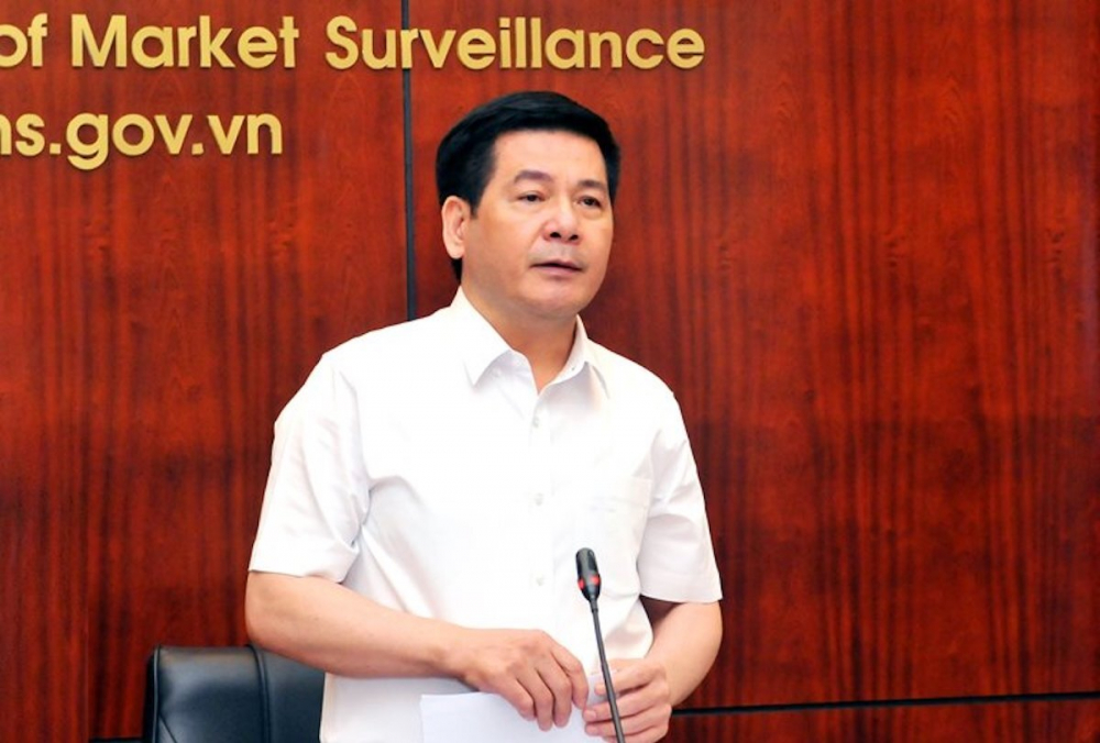 Bộ trưởng Công Thương Nguyễn Hồng Diên phát biểu tại hội nghị trực tuyến ngành quản lý thị trường. Ảnh: MOIT