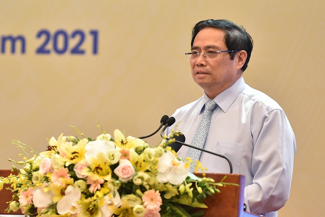 Thủ tướng Phạm Minh Chính phát biểu tại Hội nghị đội ngũ trí thức khoa học và công nghệ Việt Nam triển khai thực hiện Nghị quyết Đại hội XIII của Đảng (Ảnh: VGP).
