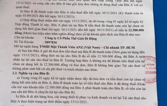 Hợp đồng chấm dứt thuê mặt bằng (ảnh: NVCC)