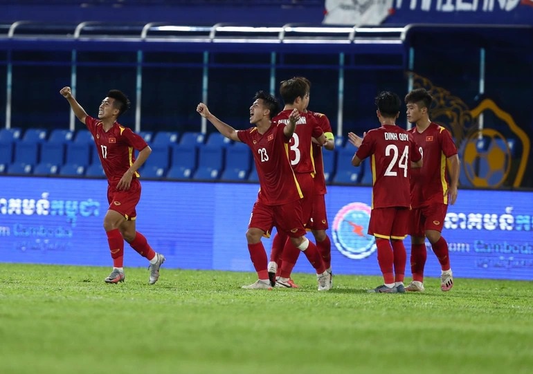 Niềm vui của các cầu thủ U23 Việt Nam sau khi đánh bại 