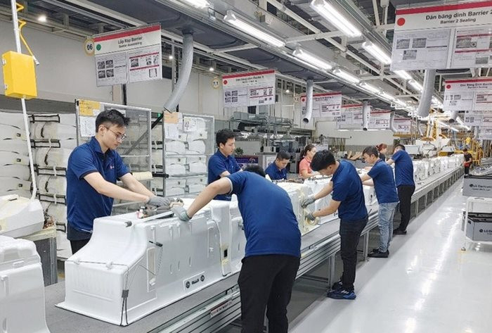 Dây chuyền sản xuất tủ lạnh tại Nhà máy LG Electronics (thành phố Hải Phòng).