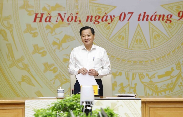 Phó Thủ tướng Lê Minh Khái tại cuộc họp hôm nay (7-9). Ảnh: VGP