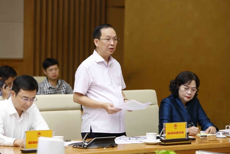 Phó Thống đốc NHNN Đào Minh Tú trình bày báo cáo. Ảnh: VGP
