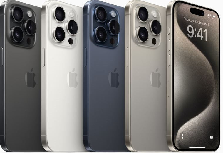 iPhone 15 Pro và iPhone 15 Pro Max sẽ có 4 màu titan đen, titan trắng, titan Xanh và titan tự nhiên - Ảnh: Apple