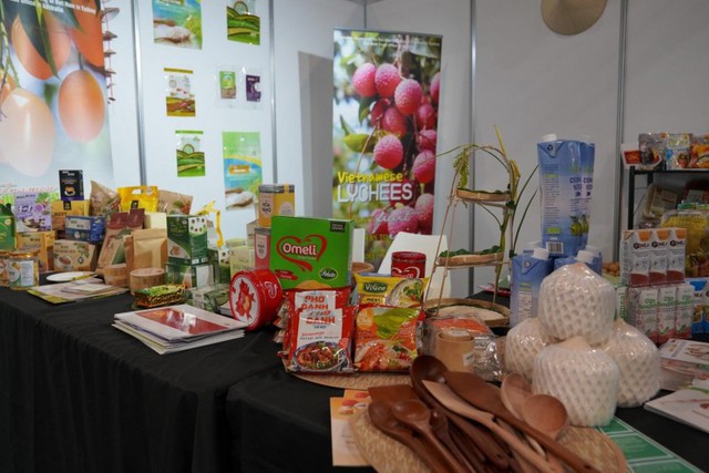 Gian hàng trưng bày do Thương vụ Việt Nam tại Australia tổ chức tại Hội chợ Fine Food 2023. Ảnh: Moit