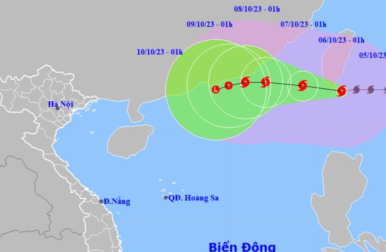 Vị trí và dự báo hướng di chuyển của bão Koinu. Nguồn: Trung tâm Dự báo khí tượng thủy văn quốc gia