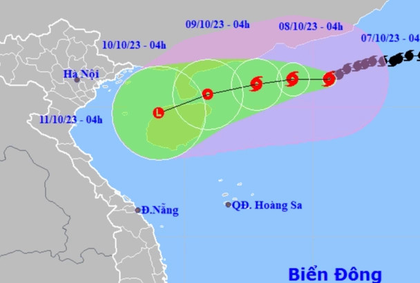 Vị trí và dự báo hướng di chuyển của bão số 4. Nguồn: Trung tâm Dự báo khí tượng thủy văn quốc gia