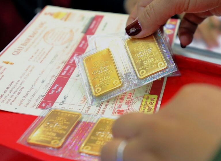 Năm 2023 khép lại với mức tăng của vàng miếng vàng SJC tại thị trường trong nước ở mức hơn 10%. Ảnh: Minh Quyết/TTXVN