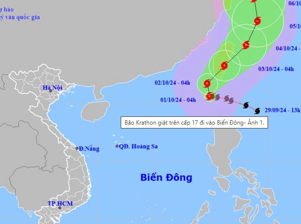 Vị trí và dự báo hướng di chuyển của bão Krathon. Nguồn: Trung tâm Dự báo KTTV quốc gia    