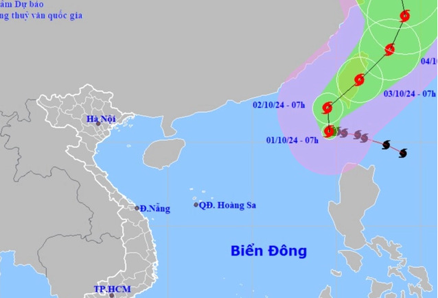 Vị trí và dự báo hướng di chuyển của bão Krathon. Nguồn: Trung tâm Dự báo KTTV quốc gia    