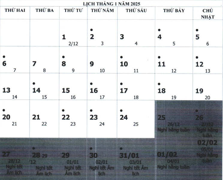 Phương án nghỉ Tết âm lịch năm 2025.  