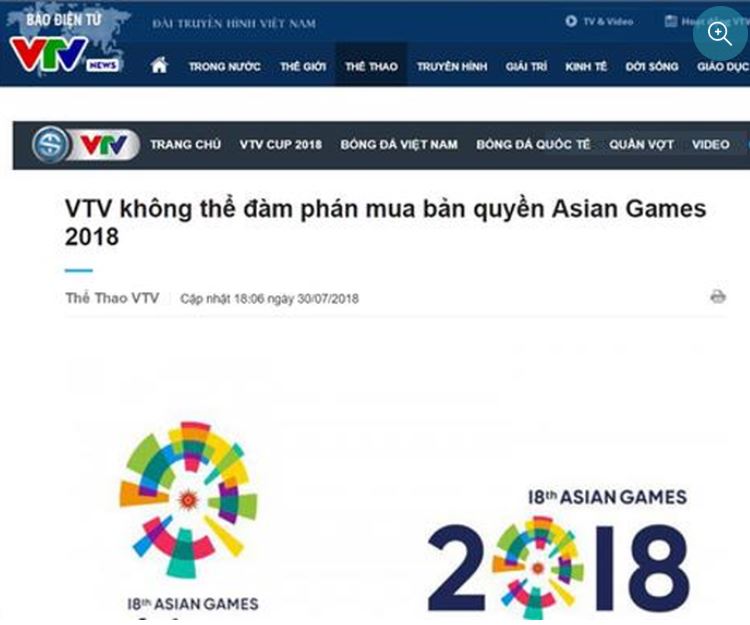 VTV bị mất điểm trong con mắt các CĐV tại ASIAD 2018