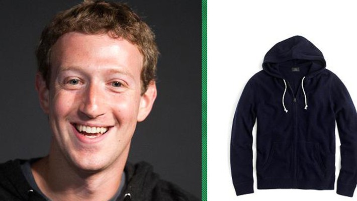 Nhà sáng lập mạng xã hội lớn nhất thế giới Facebook - Mark Zuckerberg mặc trang phục áo phông xám và hoodie màu đen gần như mỗi ngày. Tỷ phú giàu thứ 5 thế giới từng chia sẻ hình ảnh tủ quần áo chỉ toàn hai món đồ này. Anh cho biết sở thích tối giản giúp anh không mất nhiều thời gian suy nghĩ về việc sẽ mặc gì mỗi ngày. Giá của chiếc áo phông hiệu Brunello Cucinelli và hoodie hiệu J.Crew này lần lượt là 295 USD và 325 USD.