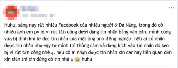Một người dùng chia sẻ trên Facebook tình trạng virus đang lây lan.