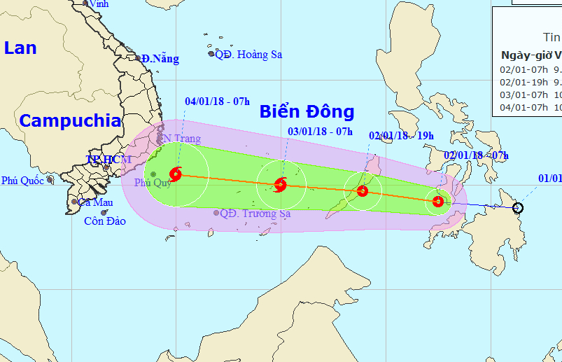 Dự báo vị trí và hướng di chuyển của áp thấp nhiệt đới - Nguồn: Trung tâm Dự báo khí tượng thuỷ văn Trung ương
