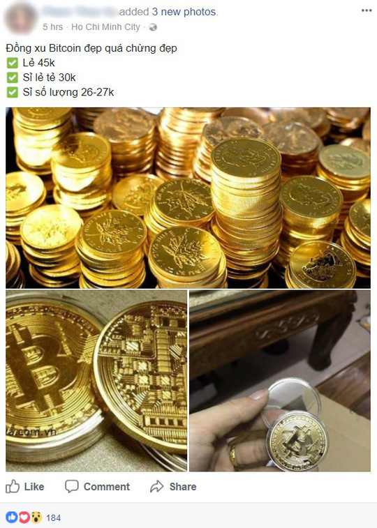Xu mô hình Bitcoin đang là mặt hàng hút khách trên chợ mạng dịp sát Tết 2018. Ảnh: Facebook 