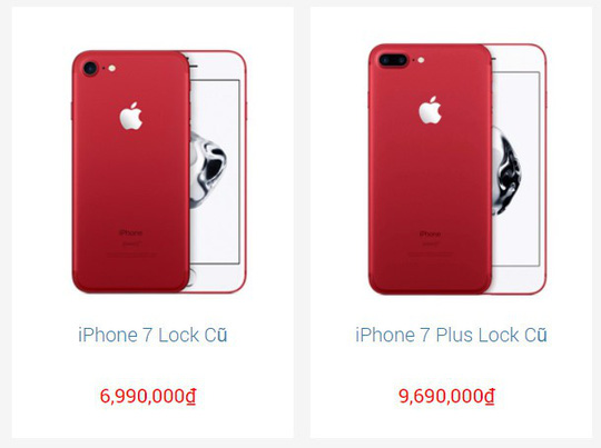 Giá iPhone 7, 7 Plus khóa mạng tại một cửa hàng ở Hà Nội. Bản quốc tế cao hơn khoảng 2 triệu đồng.                                                                                                                         Ảnh chụp màn hình