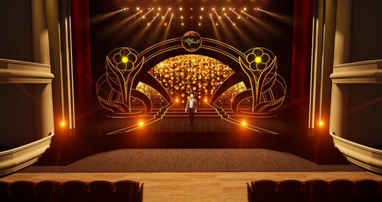 Phối cảnh sân khấu của lễ trao Giải Mai Vàng lần thứ 23-2017 và phối cảnh nơi trình diễn thảm đỏ của nghệ sĩ đến với lễ trao Giải Mai Vàng diễn ra một giờ trước đó