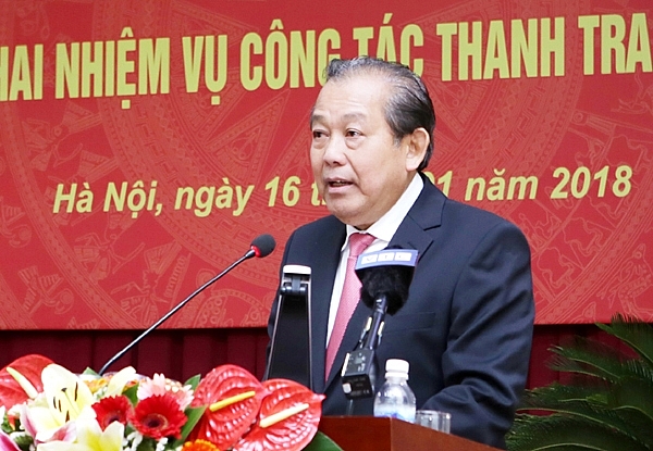 Phó Thủ tướng Trương Hòa Bình phát biểu chỉ đạo tại hội nghị triển khai công tác ngành Thanh tra. ảnh: p.thảo