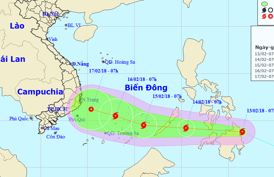 Dự báo vị trí và hướng di chuyển của bão Sanba - Nguồn: Trung tâm Dự báo khí tượng thuỷ văn Trung ương