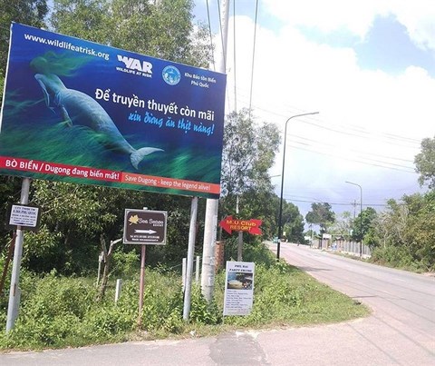 Những tấm bảng tuyên truyền việc bảo vệ “nàng tiên cá” ở Phú Quốc
