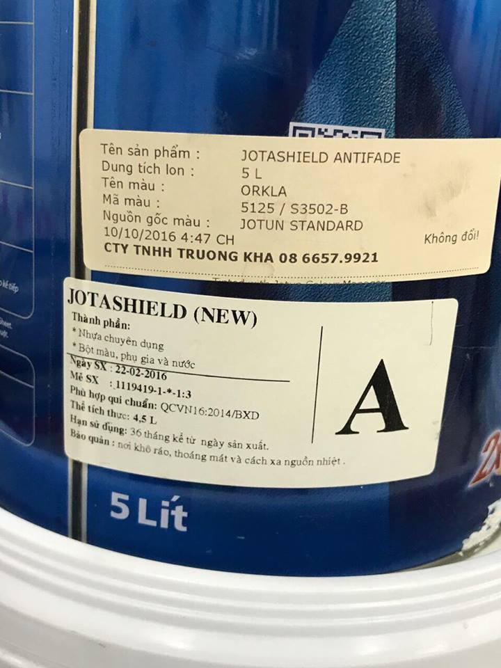 Thể tích thực của thùng sơn JoTun theo quy chuẩn của QCVN16:2014/BXD chỉ có 4,5 lít, nhưng trên vỏ thùng lại ghi là 5 lít