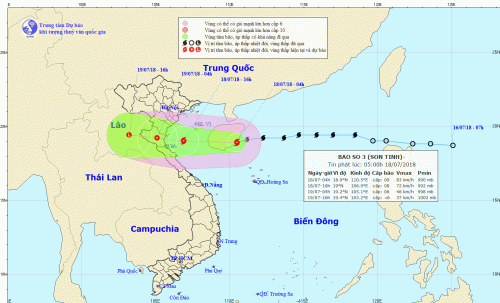 Dự báo đường đi của bão số 3 (Trung tâm Dự báo KTTV – QG)