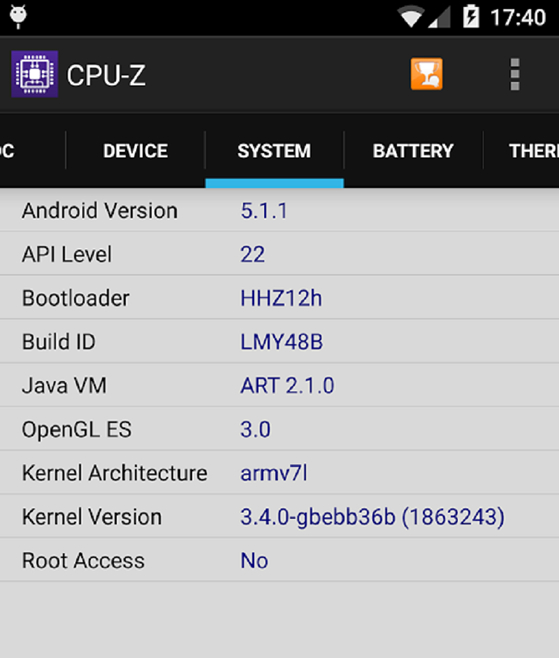  Ứng dụng CPU-Z trên Play Store giúp kiểm tra các thông số của thiết bị. 