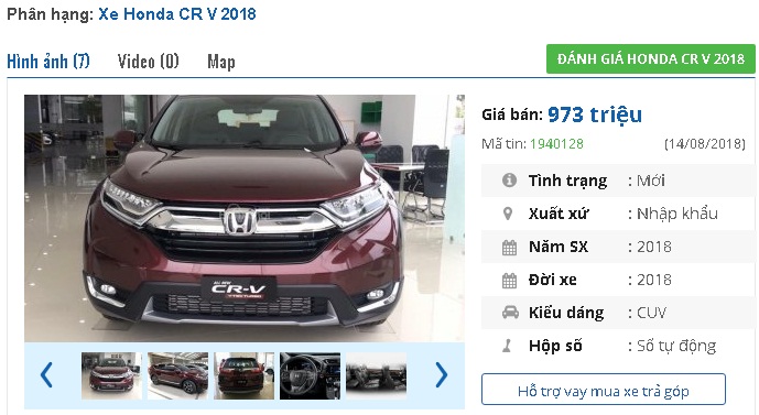  báo giá của đại lý cho mẫu Honda CR-V 2018.