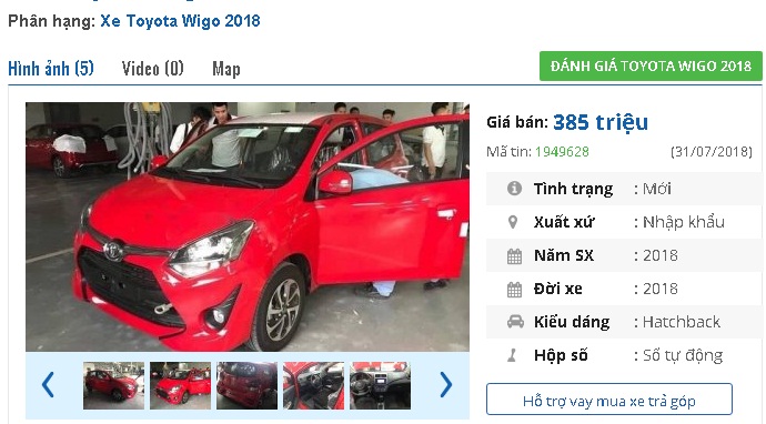 Giá dự kiến của Toyota Wigo 2018.