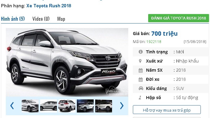  Giá Toyota Rush dự kiến từ 670 triệu đến 700 triệu đồng.