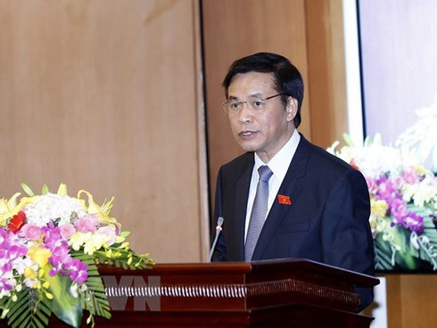 Chủ nhiệm văn phòng Quốc hội Nguyễn Hạnh Phúc phát biểu tại phiên họp. Ảnh: TTXVN