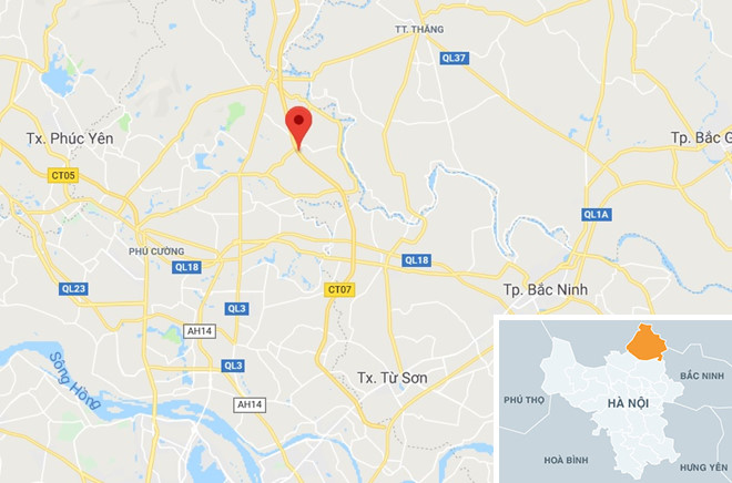 Nơi xảy ra tai nạn cách trung tâm Hà Nội hơn 30 km. Ảnh: Google Maps.