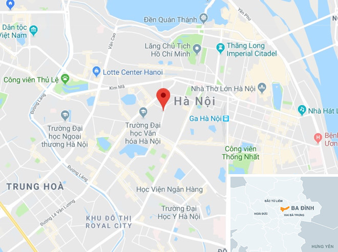 Hiện trường vụ cháy ở quận trung tâm Hà Nội. Ảnh: Google Maps.