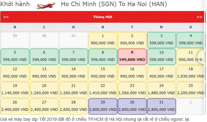 Giá vé máy bay dịp Tết 2019 đắt đỏ ở chiều TP.HCM đi Hà Nội nhưng lại rất rẻ ở chiều ngược lại.