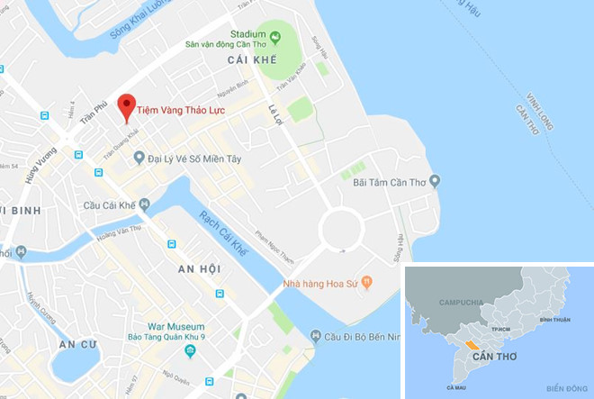 Tiệm vàng Thảo Lực (chấm đỏ) ở Cần Thơ. Ảnh: Google Maps.