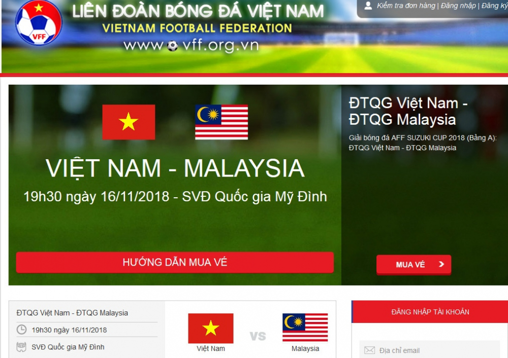 Người hâm mộ đã không thể đặt mua vé trực tuyến trận Việt Nam-Malaysia ngày 16/11.