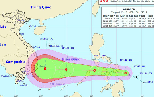 Dự báo vị trí và hướng di chuyển của áp thấp nhiệt đới - nguồn: Trung tâm dự báo khí tượng thủy văn quốc gia    