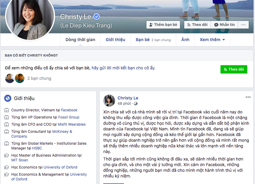  CEO Facebook Việt Nam chia sẻ trên trang cá nhân của mình mới đây.