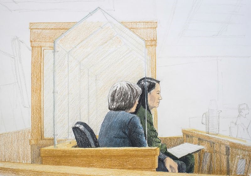 Ảnh phác họa bà Mạnh tại tòa án Vancouver, tỉnh bang British Columbia (Canada). Ảnh: REUTERS
