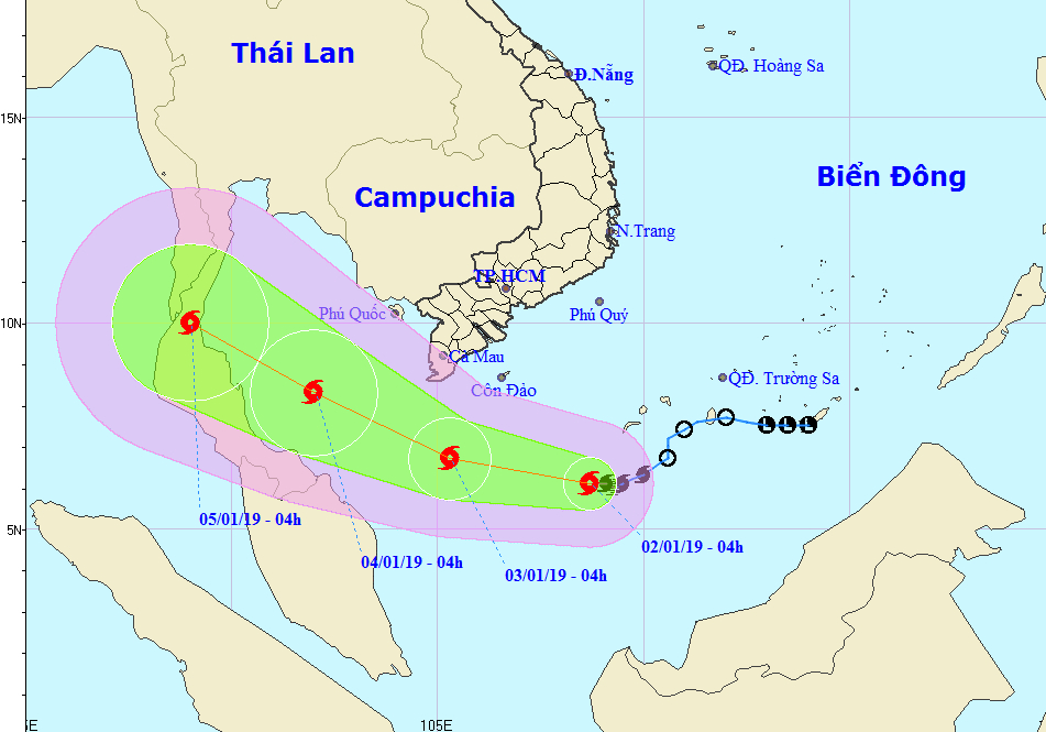 Vị trí và dự báo đường đi của bão số 1 - Nguồn: Trung tâm Dự báo khí tượng Thuỷ văn quốc gia