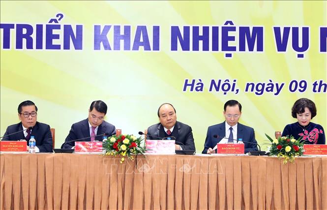 Thủ tướng Nguyễn Xuân Phúc dự Hội nghị triển khai nhiệm vụ ngành Ngân hàng năm 2019. Ảnh: Thống Nhất/TTXVN