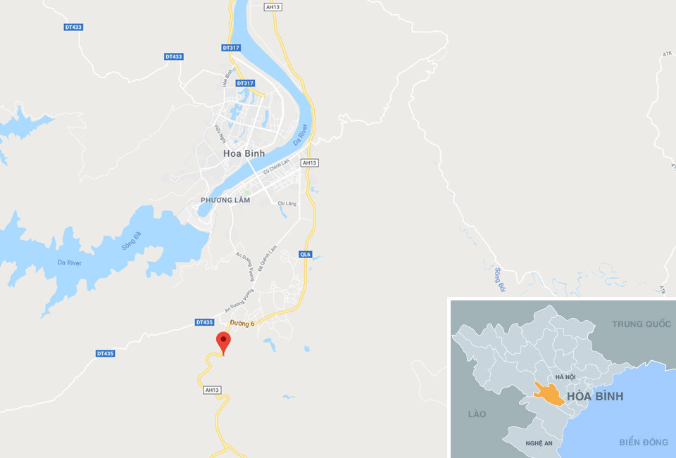 Khu vực điểm đen dốc Cun (chấm đỏ) với địa hình nguy hiểm. Ảnh: Google Maps.