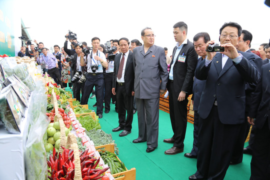 Đoàn đại biểu cấp cao Triều Tiên thăm Khu Nông nghiệp ứng dụng công nghệ cao VinEco thuộc Tập đoàn Vingroup tại TP Hải Phòng Ảnh: Trọng Đúc    