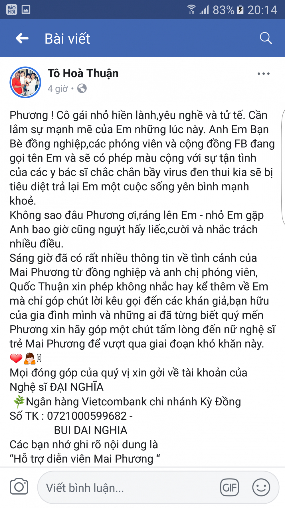 Những dòng chia sẻ của nam diễn viên Quốc Thuận    