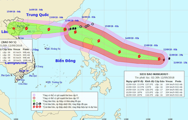 Vị trí, hướng di chuyển của bão số 5 (trái) và hình ảnh siêu bão Mangkhut (Ảnh: NCHMF). 
